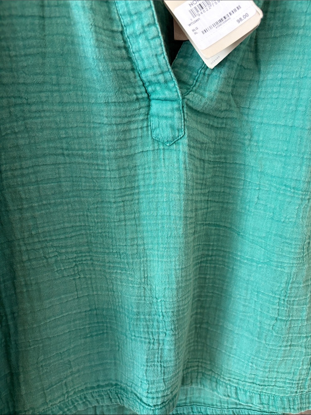 NWT Faherty Dylan Teal Split-Neck Cotton Gauze blouse - Picture 6 of 11